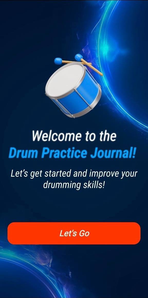 Welcome screen of 1x Drum Practise Journal